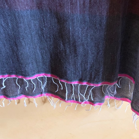 Pink orange and Charcoal Linen Lem Lem Tropical Dress with fringe - Picture 10 of 11